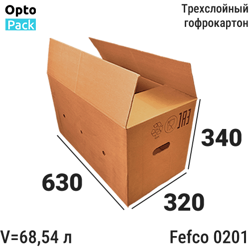 Коробка картонная 630х320х340 мм с ручками